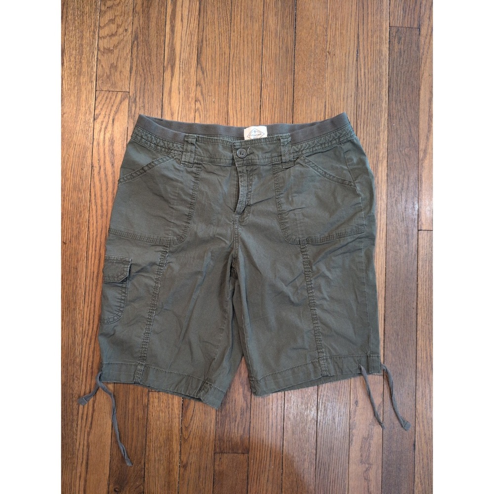 St Johns Bay Womens Olive Army Green Cargo Bermuda Shorts Flex Waist 6P‎ Petite
